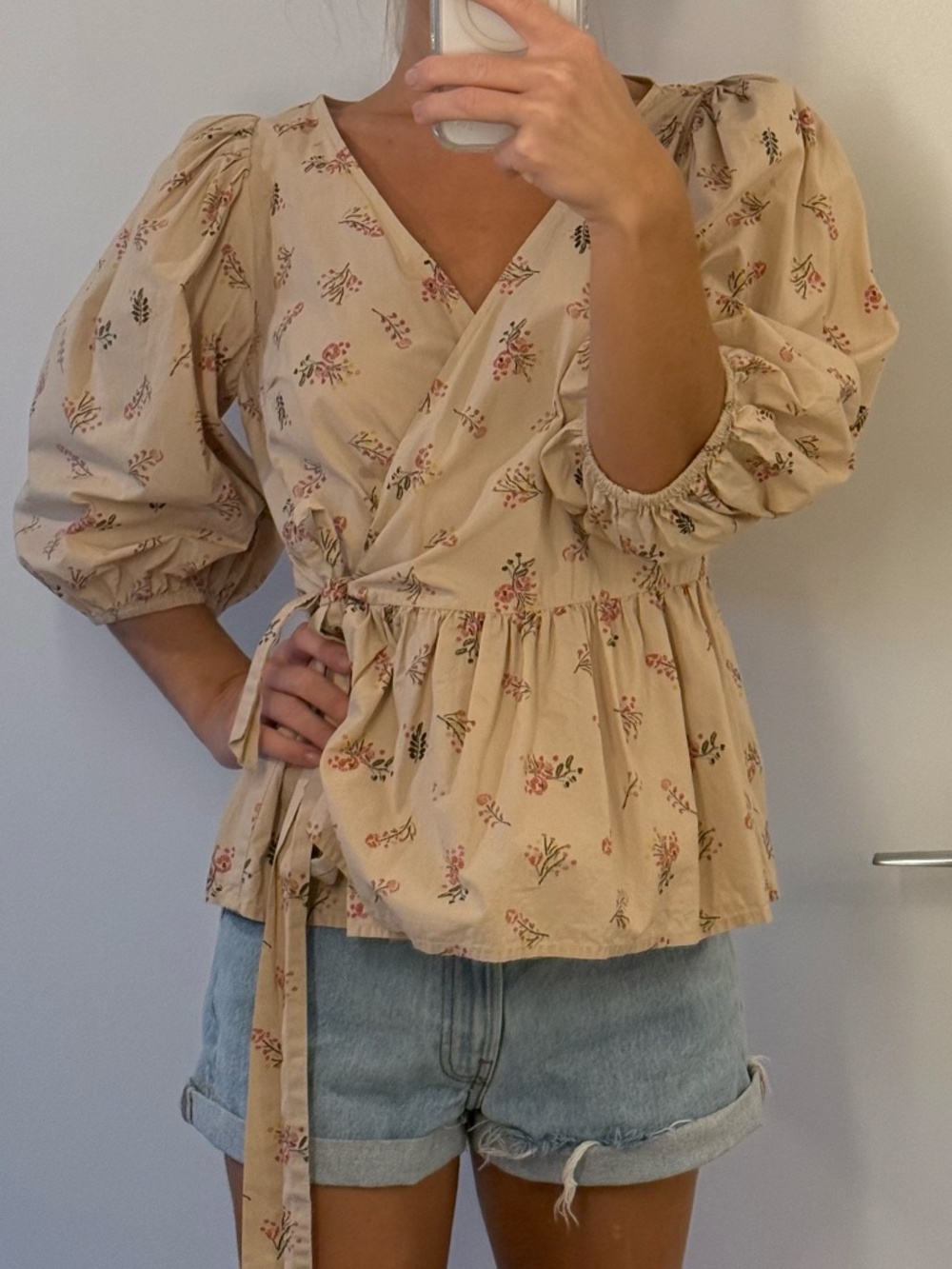 Beige Floral Wrap Blouse from the Y.A.S.